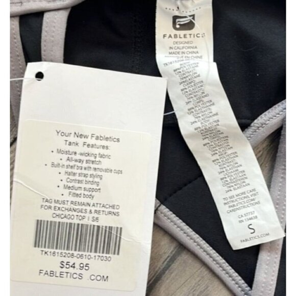 NWT Fabletics Chicago Top Tank Black Fog/Gray Womens Small Halter Built in Bra - Picture 9 of 9